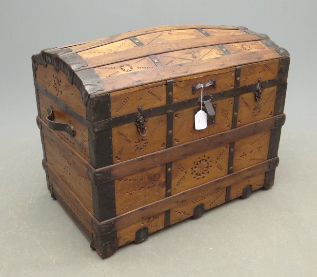 C. 1900's carved steamer trunk.