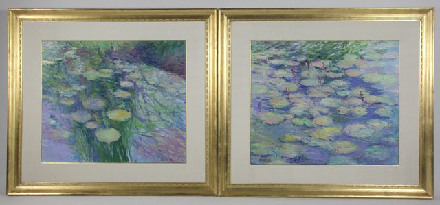 C HahnWaterliliesa pairsigned and