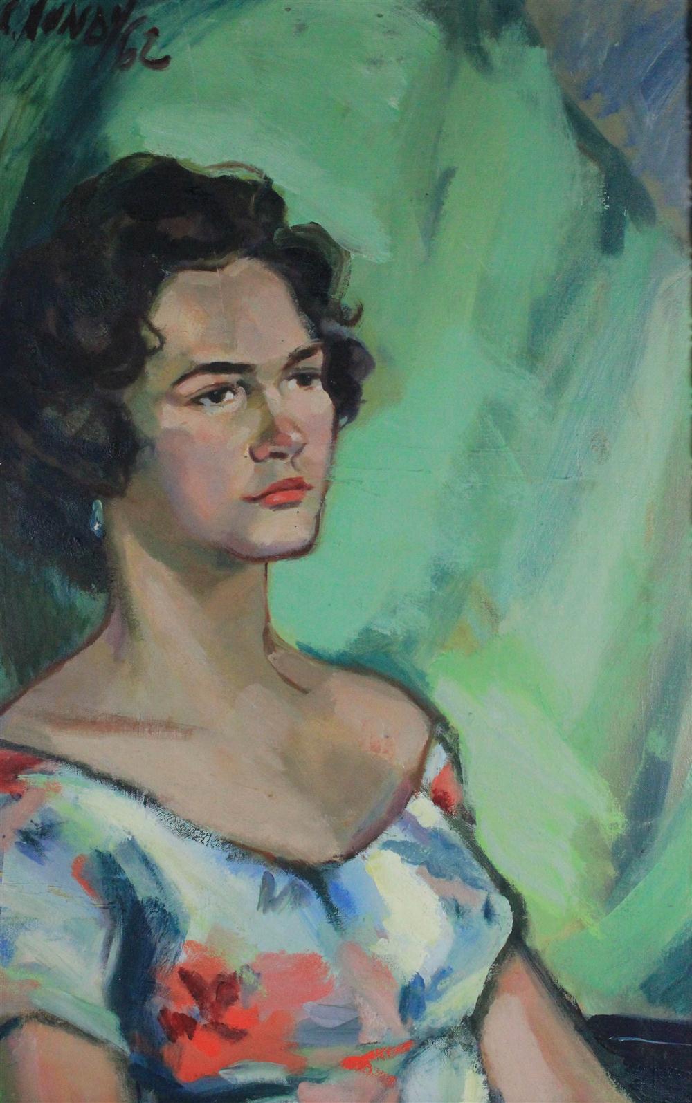 C. LUNDY PORTRAIT OF A WOMAN Oil on