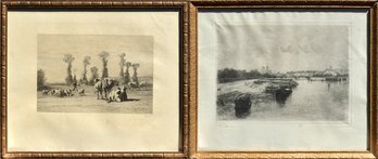 C. Troyon etching, cows in field,
