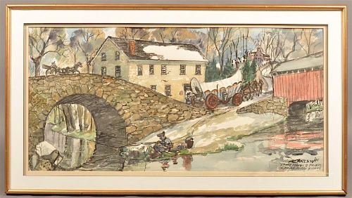 C X CARLSON WATERCOLOR CONESTOGA