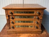 Ca. 1900 oak sewing/spool disp