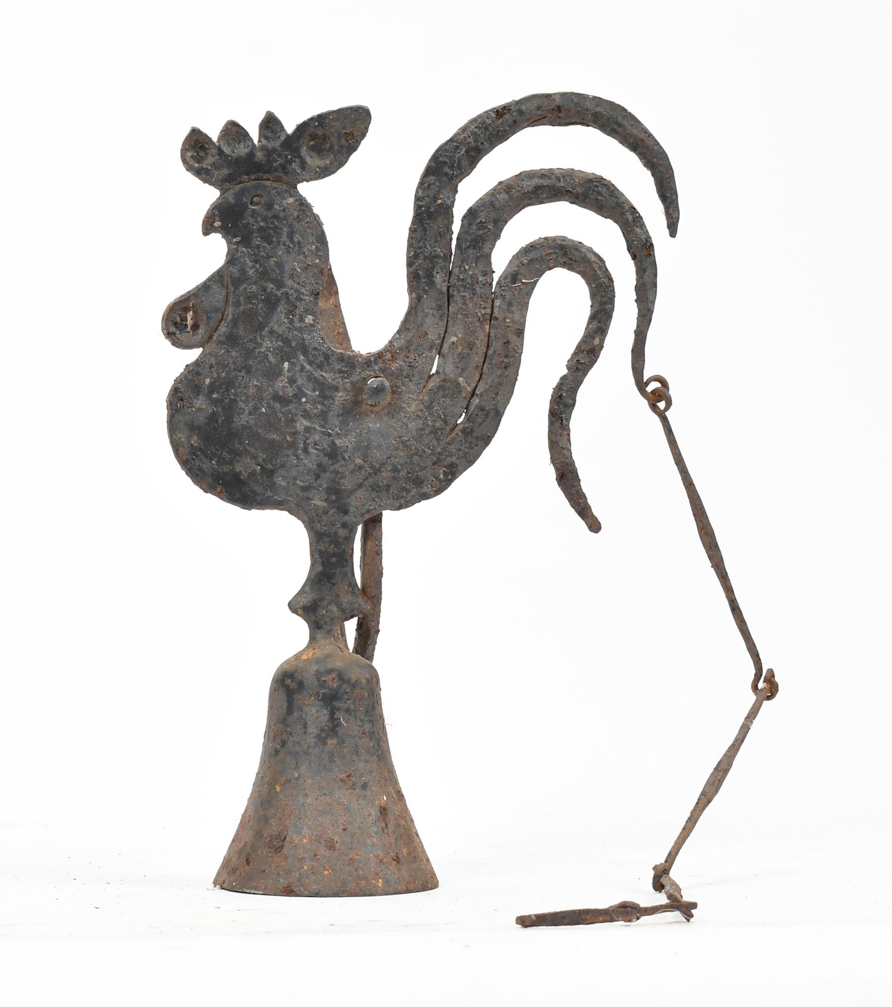 CA 1920'S IRON ROOSTER BELL. A iron