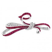 Cabochon Ruby and Diamond Bow