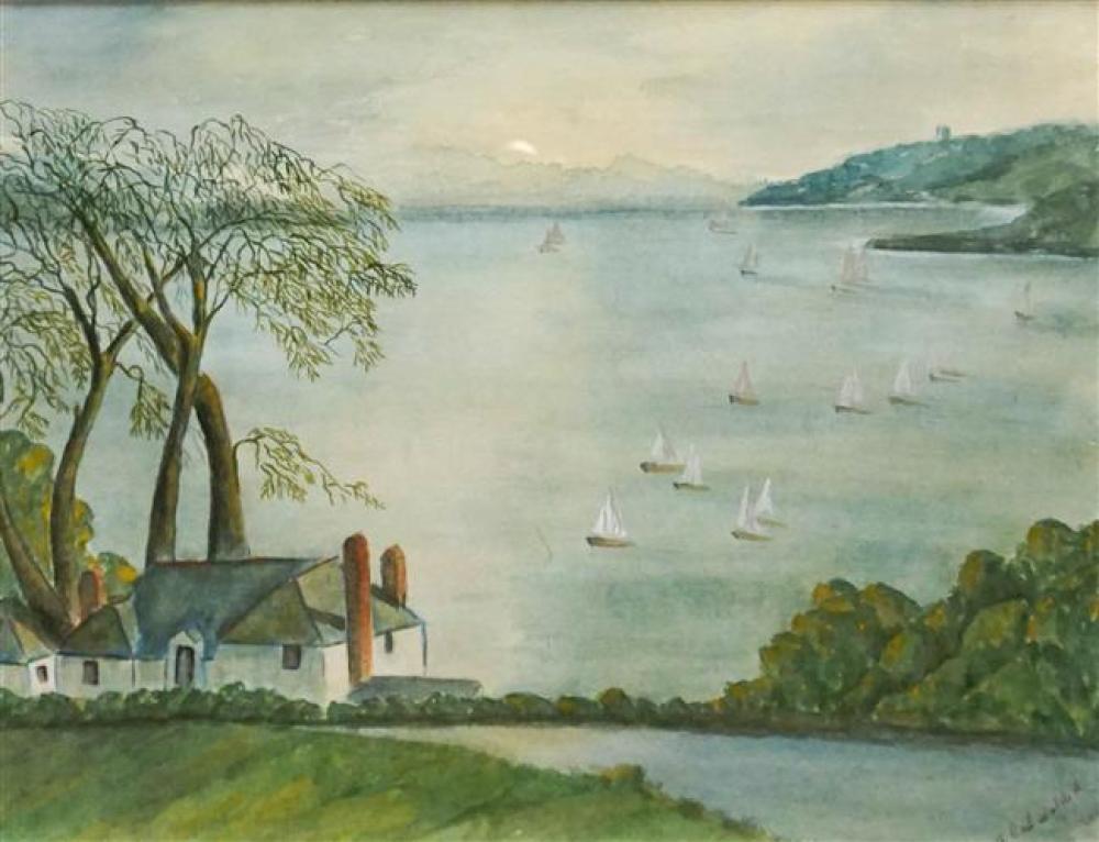 CADWALLADER, SAILBOATS ON LAKE,