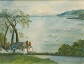 CADWALLADER, SAILBOATS ON LAKE