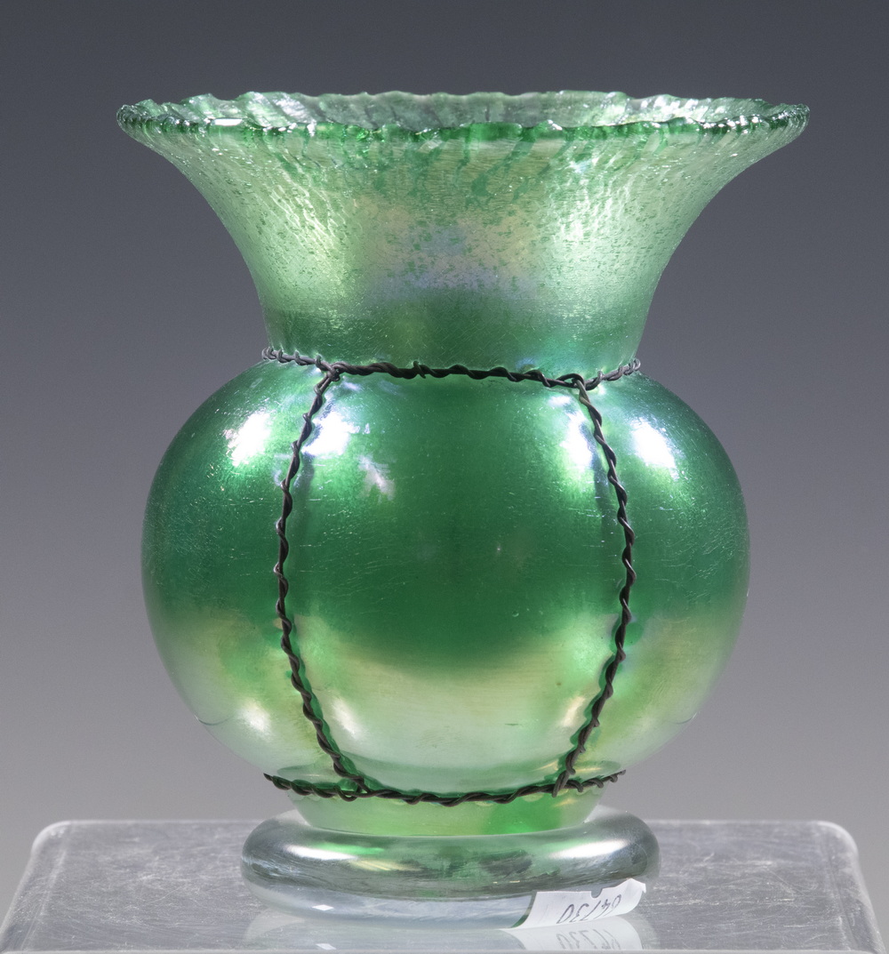 CAGED IRIDESCENT ART GLASS VASE
