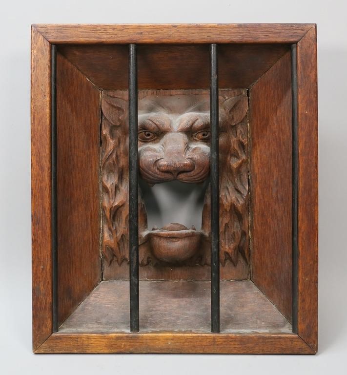 CAGED LION WOOD CARVINGWood carving