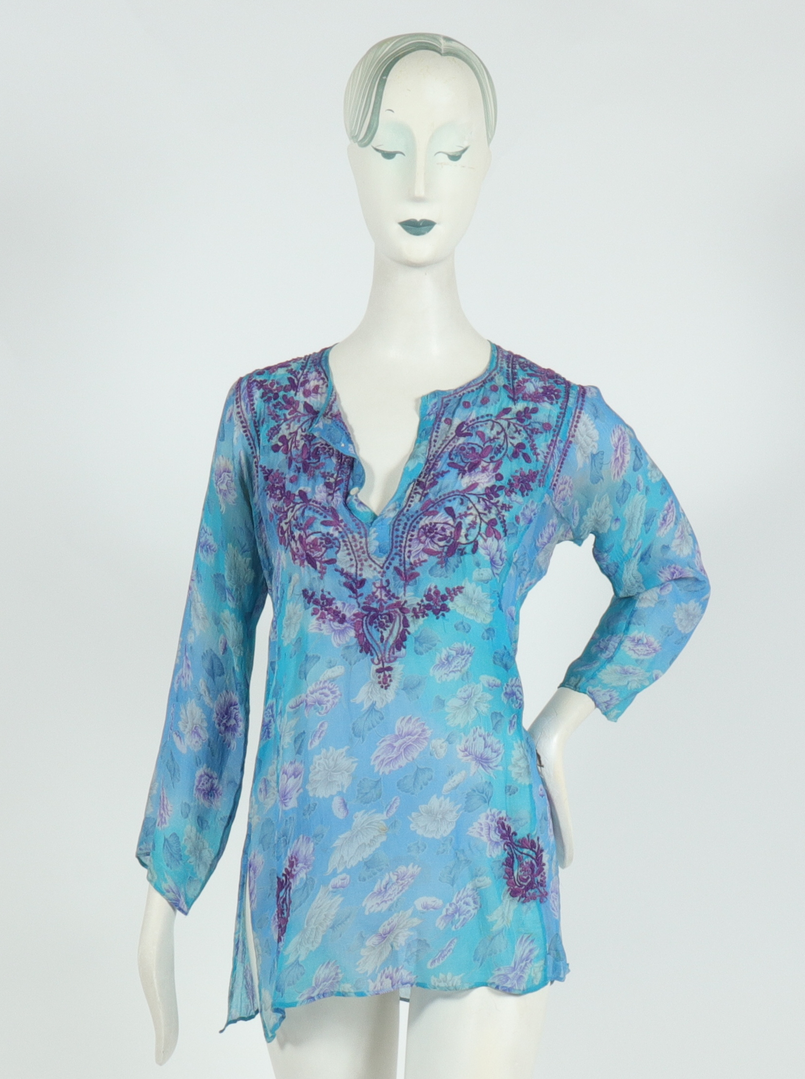 CALYPSO EMBROIDERED SILK BLOUSE /