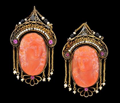 Cameo and seed pearl earrings   