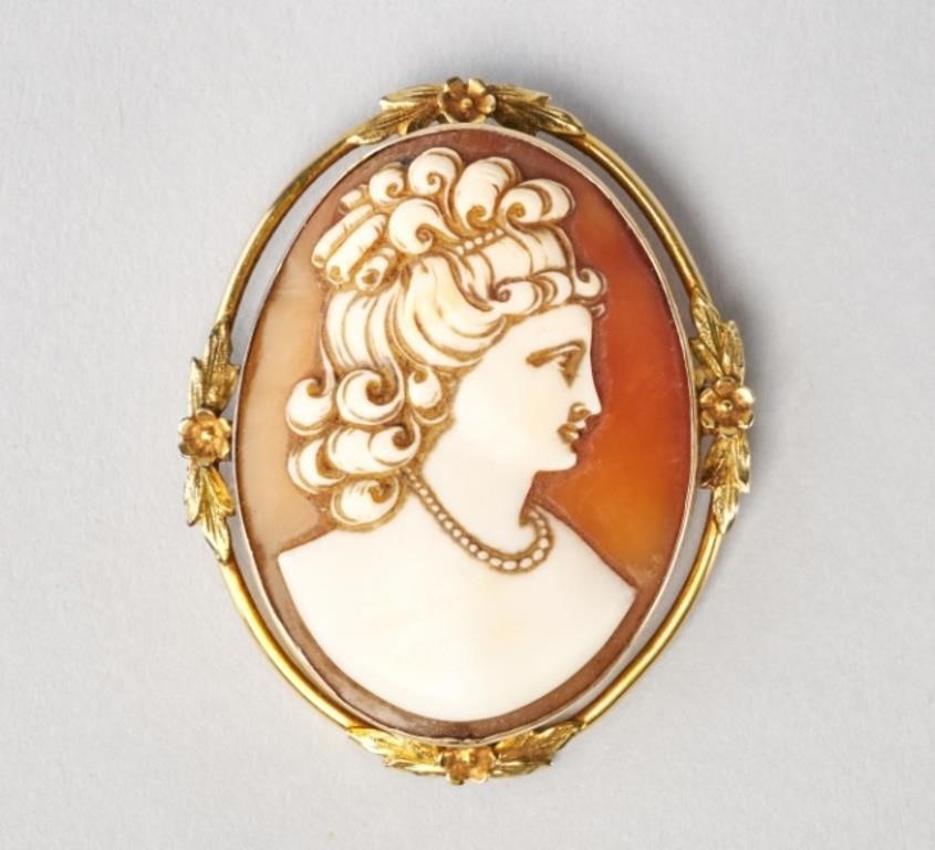 CAMEO BROOCHA 10kt gold framed