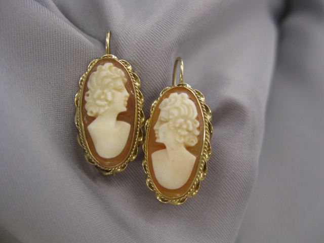Cameo Earrings 14k yellow gold wire