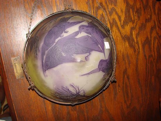 CAMEO GLASS HANGING SHADE. Signed