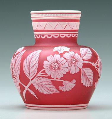 Cameo glass vase, floral and leaf