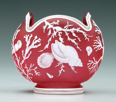 Cameo glass vase, scalloped rim,