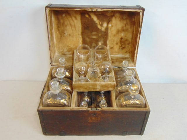 CAMPAIGN BAR WITH GILT DECORATED