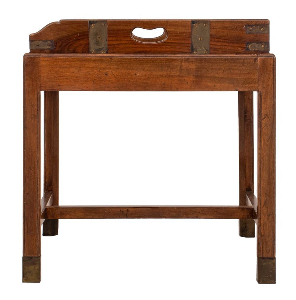 CAMPAIGN STYLE MAHOGANY TRAY ON