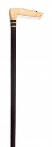 CANE WITH CARVED WALRUS IVORY