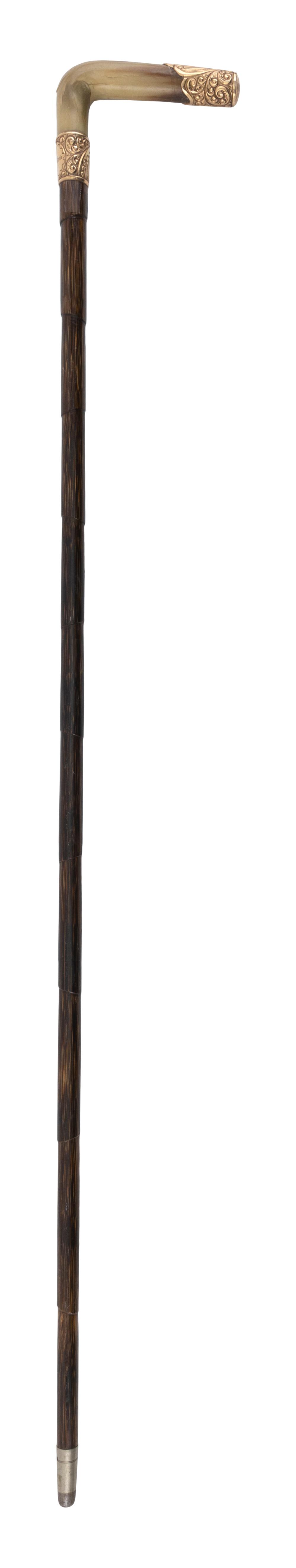 CANE WITH HORN AND GOLD HANDLE