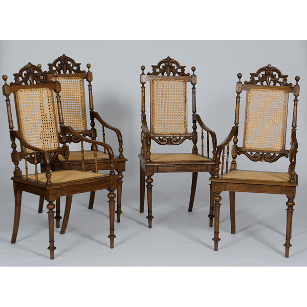 Caned Carved Oak Armchairs American