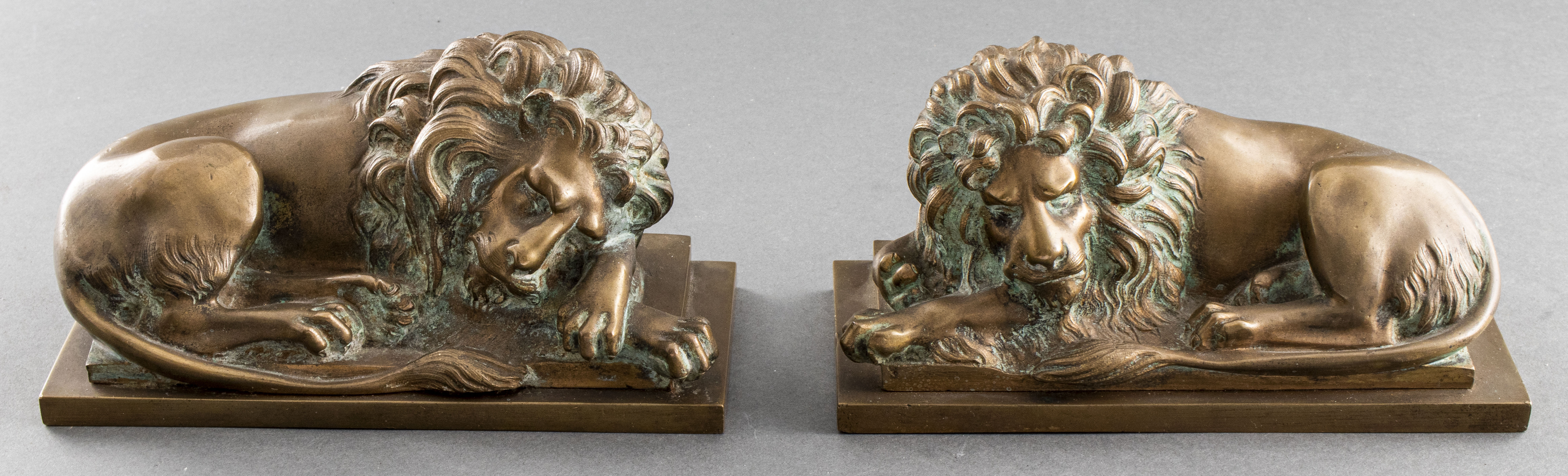 CANOVA BRONZE LION SCULPTURES, PAIR