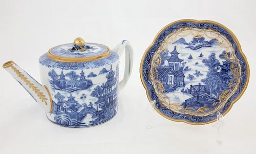 CANTON CLOBBERED TEAPOT AND