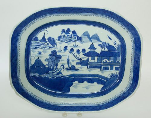CANTON DEEP OBLONG PLATTER, 19TH
