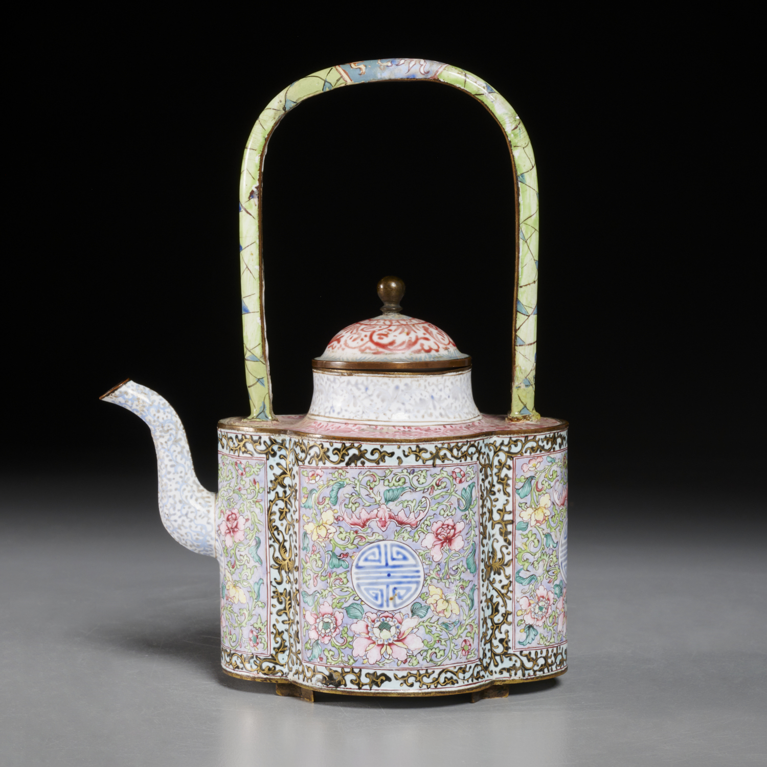 CANTON ENAMELED TEAPOT AND
