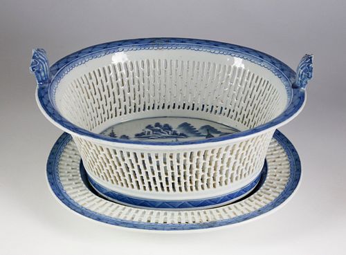 CANTON FRUIT BASKET AND UNDERPLATE,