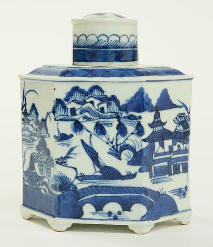 CANTON MARQUIS-SHAPED TEA CADDY,