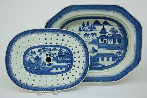 CANTON MEAT PLATTER AND STRAINER,