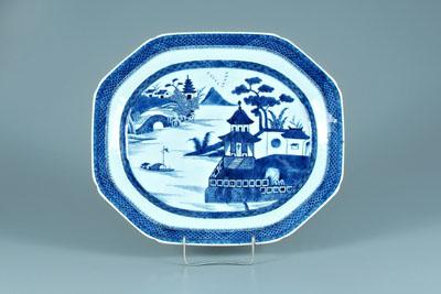 Canton octagonal platter, harbor