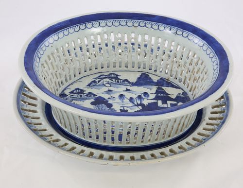 CANTON RETICULATED FRUIT BASKET AND