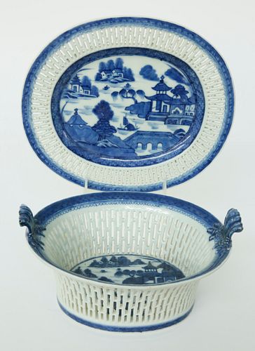 CANTON RETICULATED FRUIT BASKET AND
