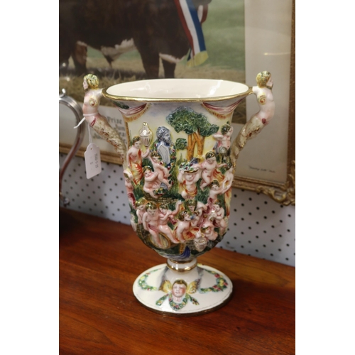 Capodimonte twin handled vase,