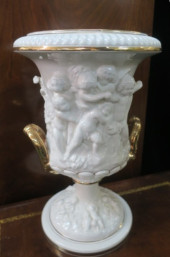CAPODIMONTE URN VASE WITH PUTT