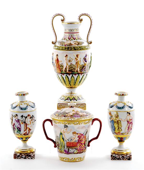 Capodimonte urns and covered pot