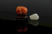 CARNELIAN CARVING AND JADE MAN