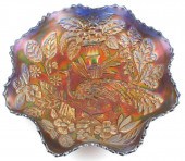 CARNIVAL GLASS PEACOCK 9" BOWL