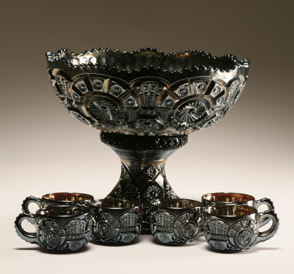 Carnival glass punch bowl with