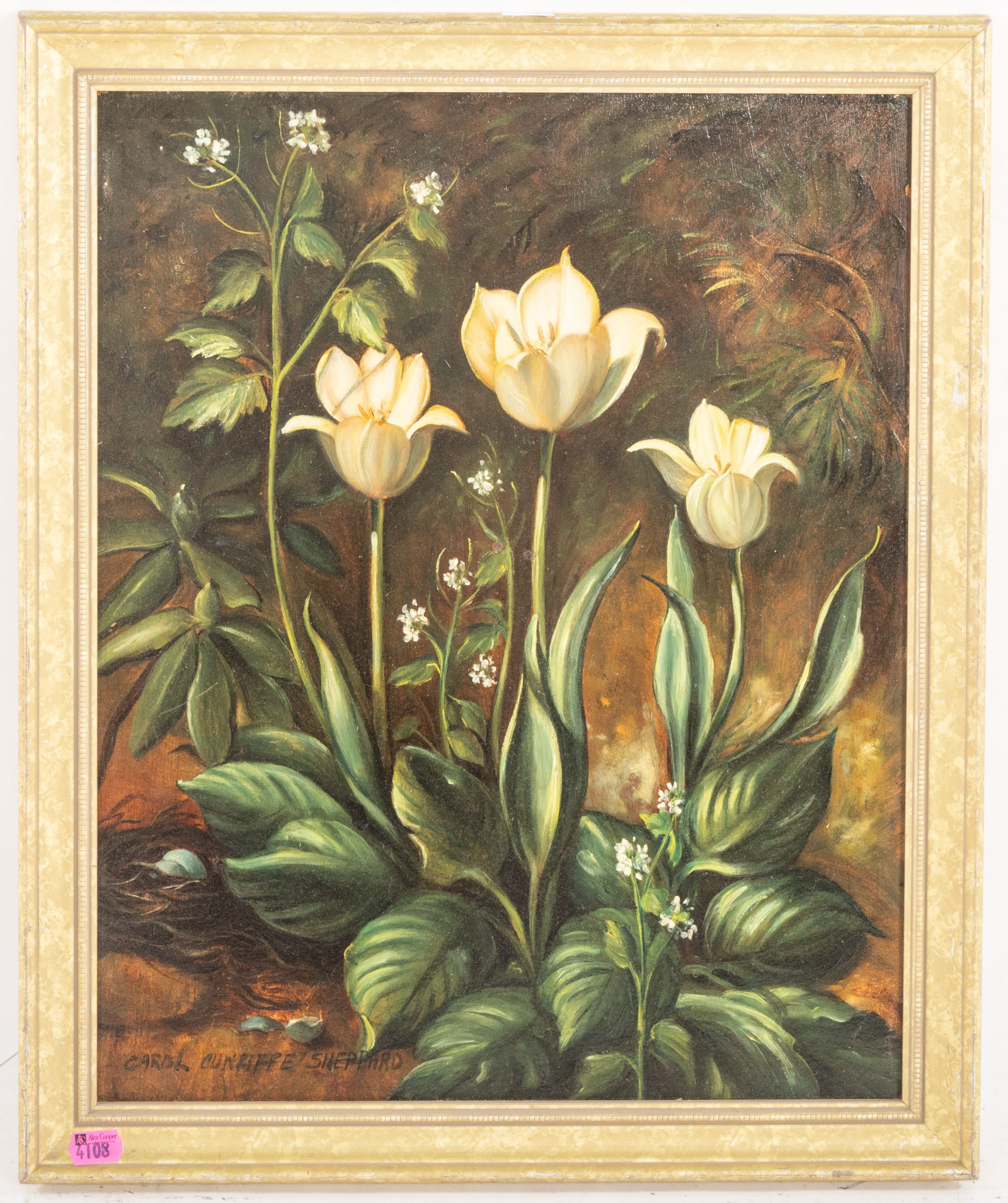 CAROL SHEPPARD. WHITE TULIPS, OIL