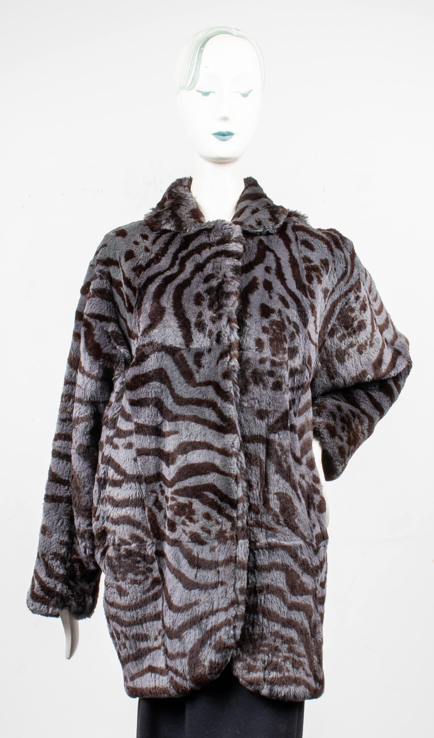 CAROLE LITTLE STRIPED FAUX FUR COAT