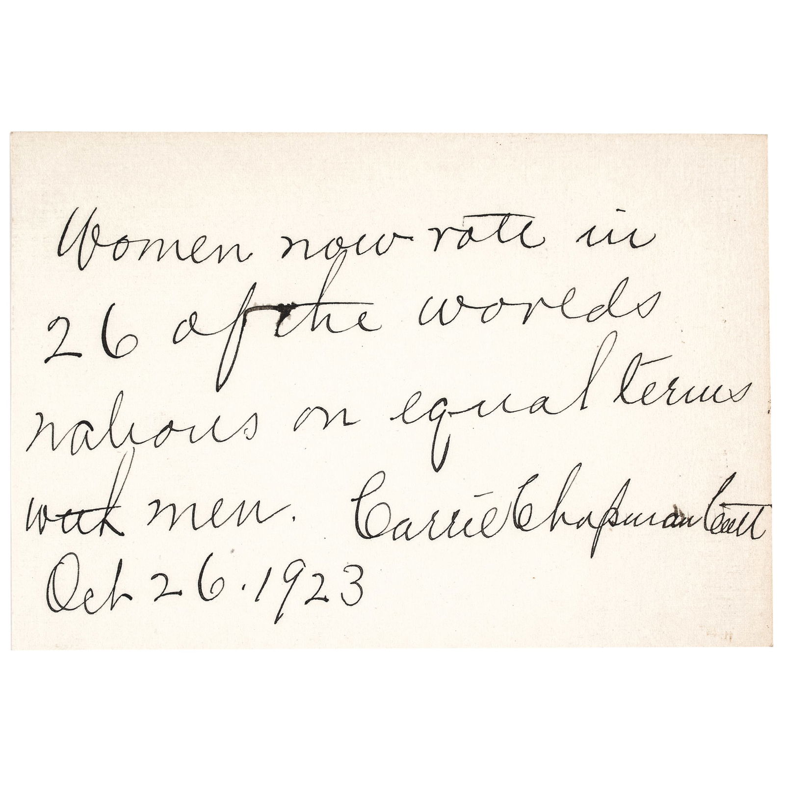 CARRIE CHAPMAN CATT SIGNED CARD