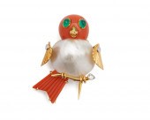 CARTIER 18K GOLD, CORAL, PEARL