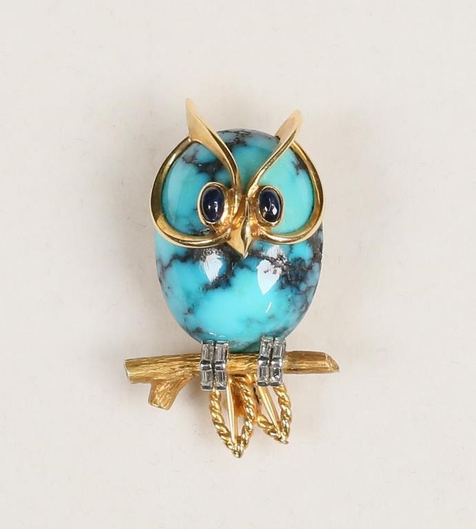 CARTIER OWL PIN 18K, DIAMOND,