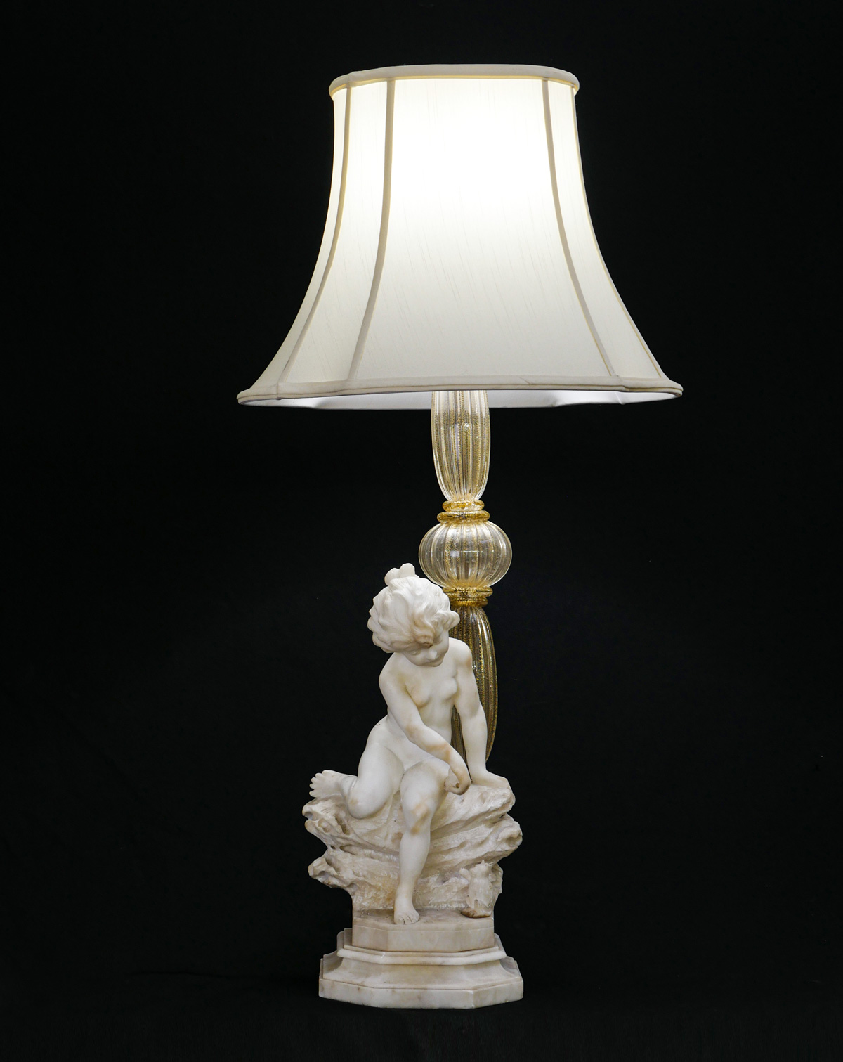 CARVED ALABASTER AND MURANO GLASS