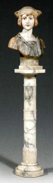 Carved alabaster bust and pede