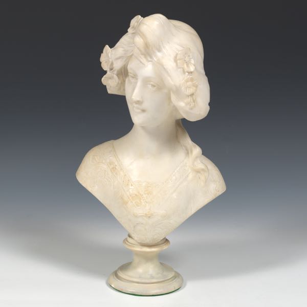 CARVED ALABASTER BUST OF A MUSE