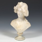 CARVED ALABASTER BUST OF A MUS
