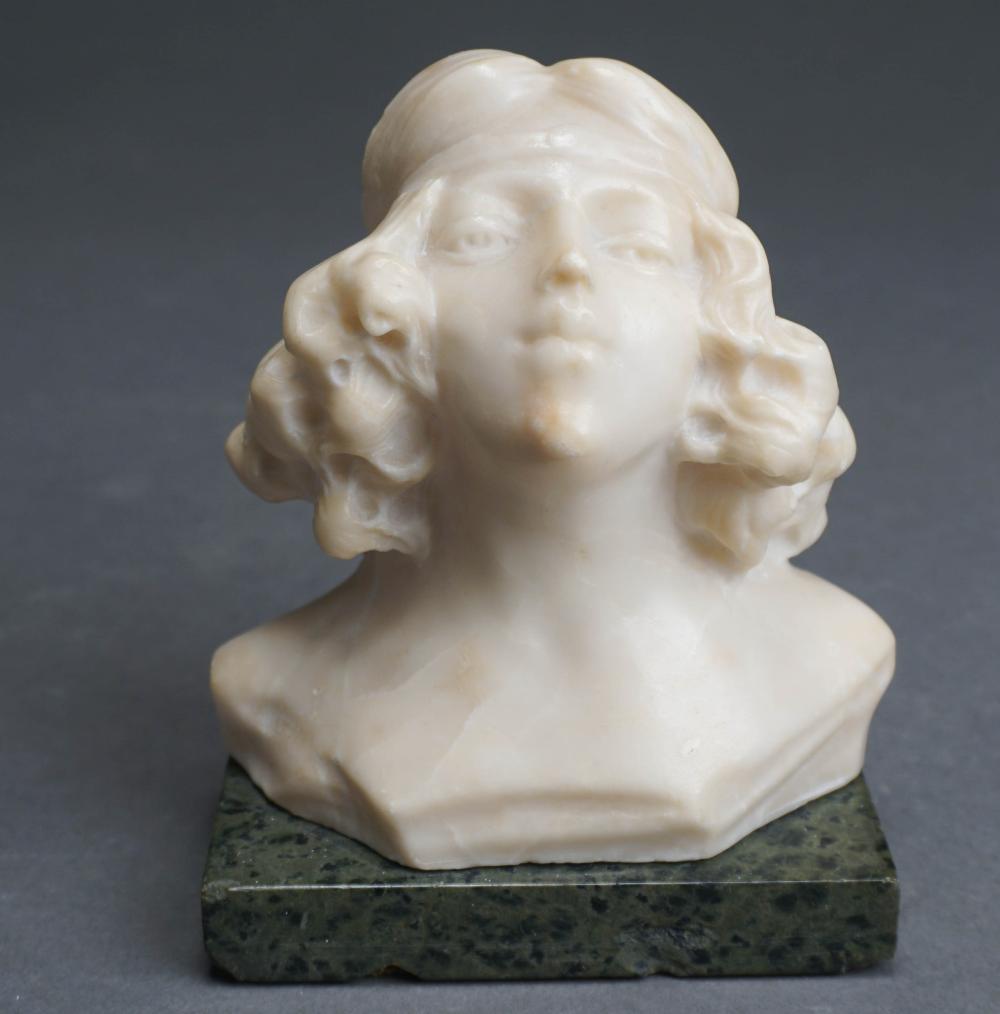 CARVED ALABASTER BUST OF WOMAN ON